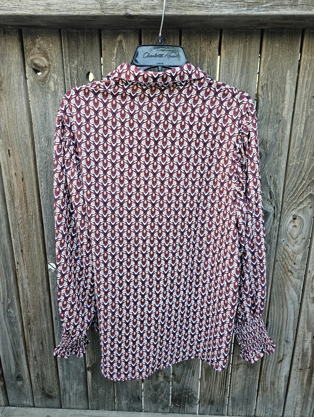 Fashion Woven Geometric Button-Front Blouse - Burgundy Women's Size XL - Picture 10 of 16
